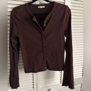 Madewell Brown Ribbed Button-Up Women's Top